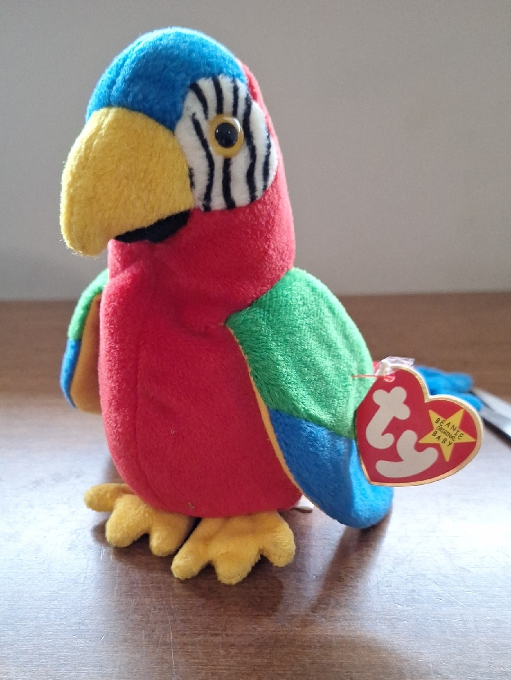 Jabber Ty Multicolor Parrot Plush - Red, Green, Blue, Yellow Beanie Baby, 90s